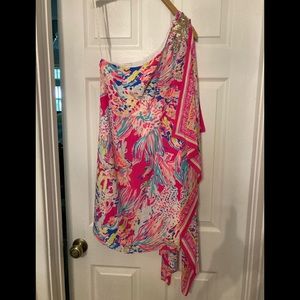 Pink Floral One-Shoulder Dress